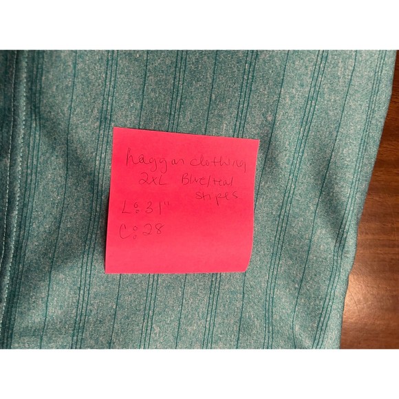 Haggar Mens Blue Stripes Sz XXL Polo Shirt Blue Teal Short Sleeve Button Down - Picture 5 of 5